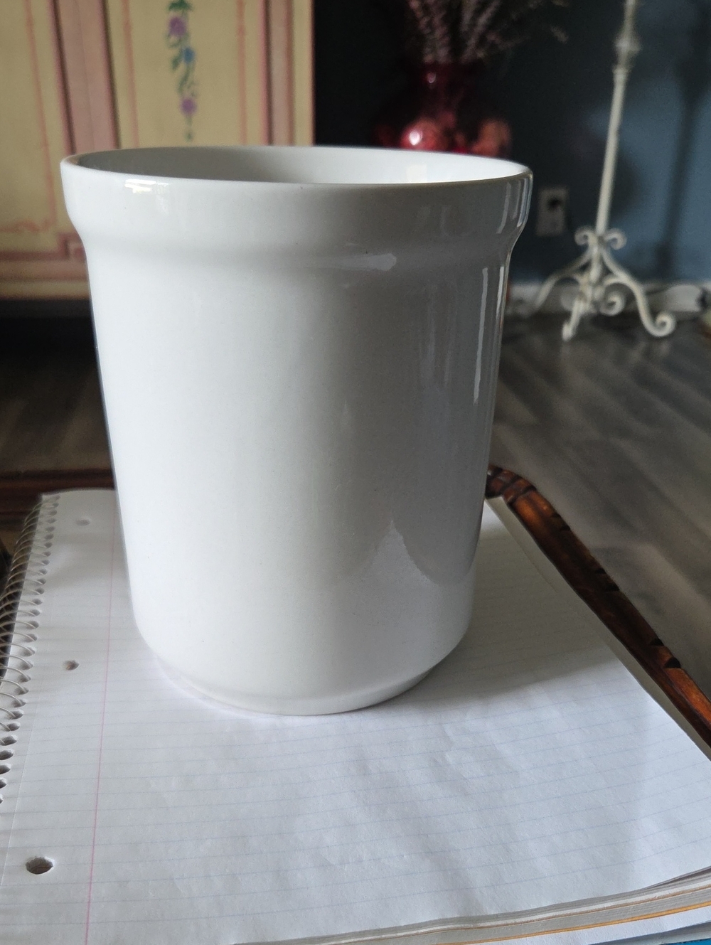 White Ceramic Utensil Holder Crock - Classic Kitchen Storage